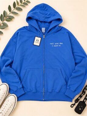 WeRateDogs Tell Your Dog I Said Hi Blue Zip Hoodie 2XL